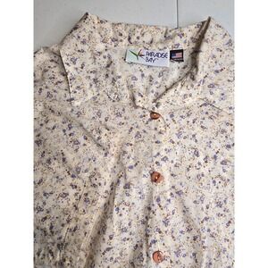 PARADISE BAY Women's Short Sleeve‎ Medium? Shirt Blue & Brown Flowers Cream -408